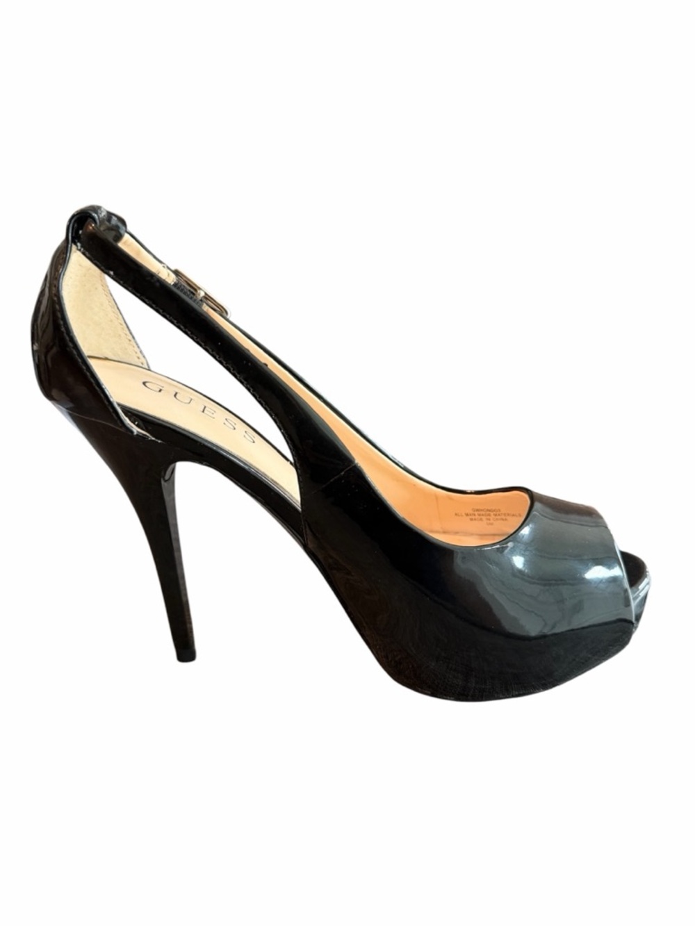 GUESS Black Patent Peep-Toe Slingback Platform Heels